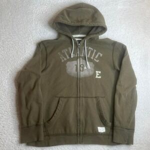 Y2K American eagle men olive full zip hoodie distress skate fade thermal hood xl